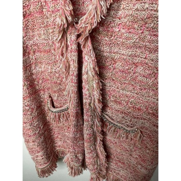 Cache Womens Pink Knit Open Front Fringe Cardigan Sweater Sz S Pockets - Picture 3 of 6